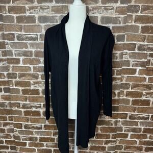 Suzy Shier Black Ribbed Cardigan Long Sleeve No Buttons Size Large